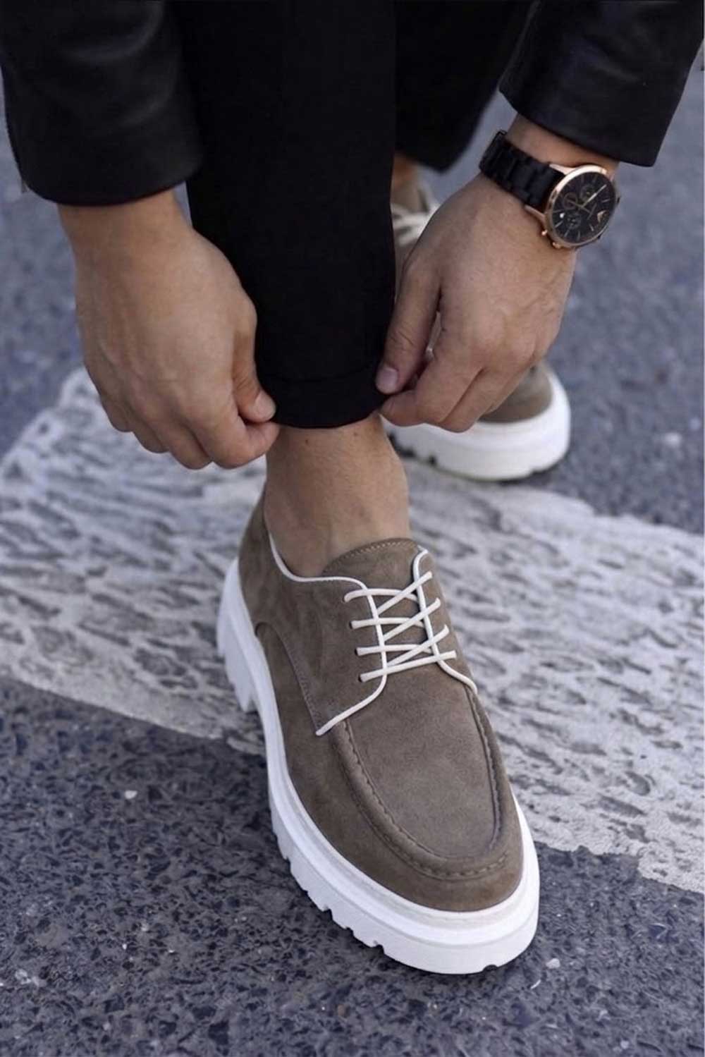 Χειροποίητα Παπούτσια Suede Urban Derby Studio – Μπεζ Της Αμμού