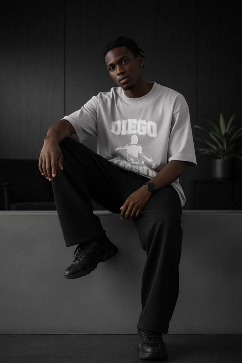 Oversized T-Shirt με Diego Graphic Πλάτης – Γκρι