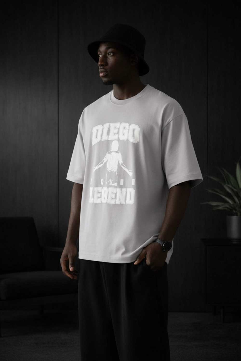 Oversized T-Shirt με Diego Graphic Πλάτης – Γκρι