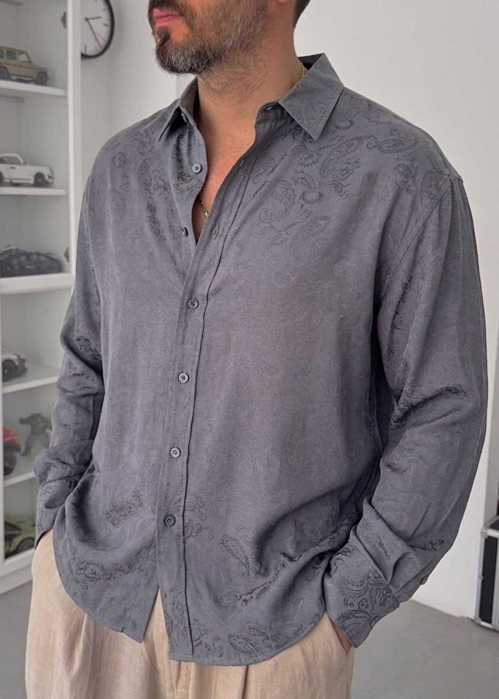 Πουκάμισο Paisley Textured – Ανθρακί – 2