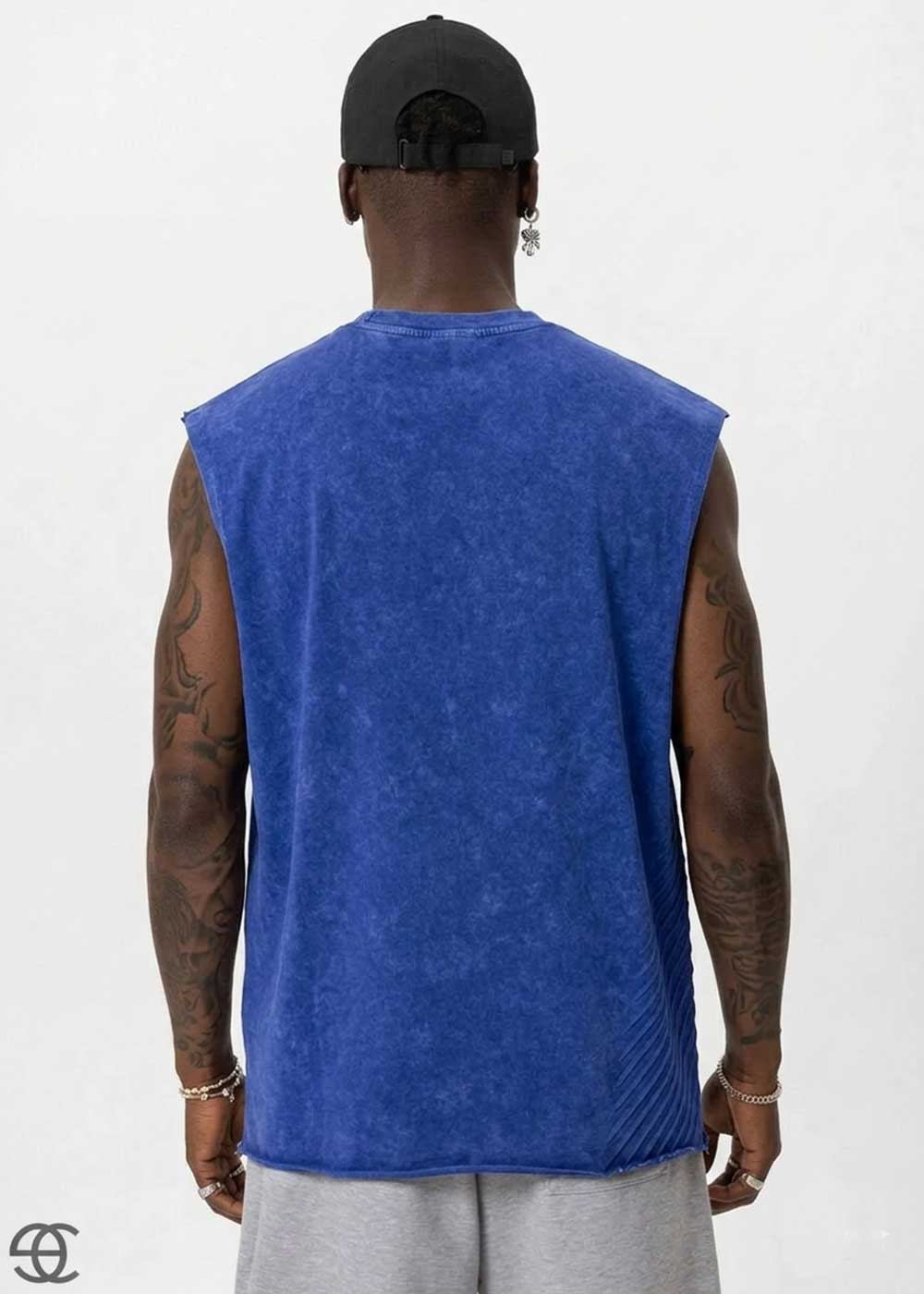 Basic Oversized Αμάνικο T-Shirt - Μπλε Ξεβαμμένο – 3