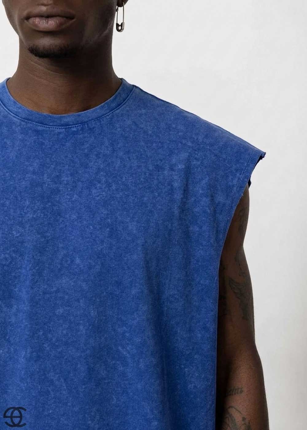 Basic Oversized Αμάνικο T-Shirt - Μπλε Ξεβαμμένο – 2