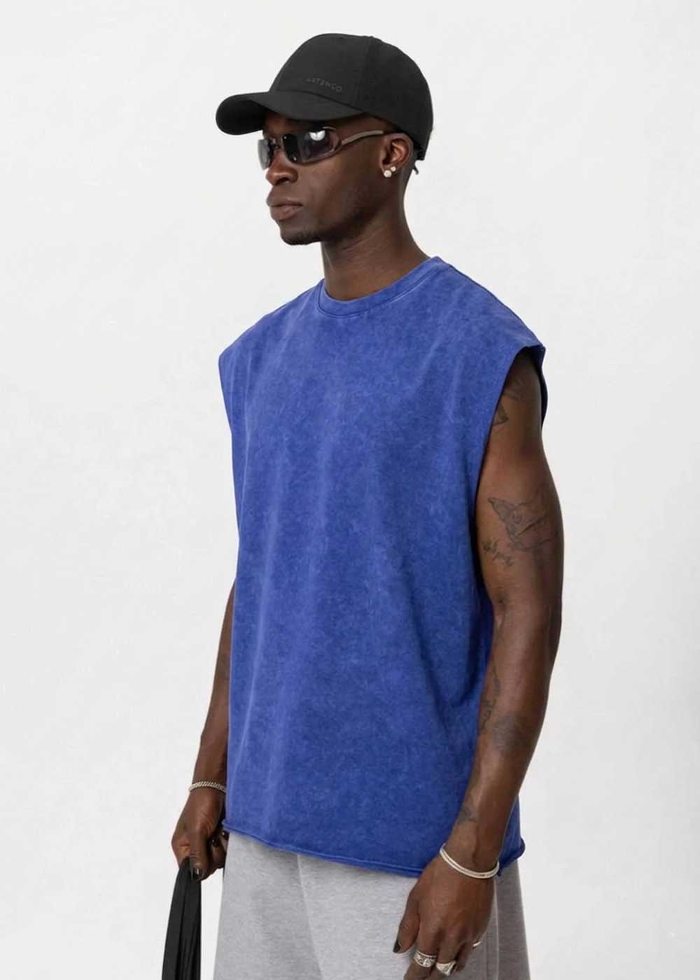 Basic Oversized Αμάνικο T-Shirt - Μπλε Ξεβαμμένο – 4