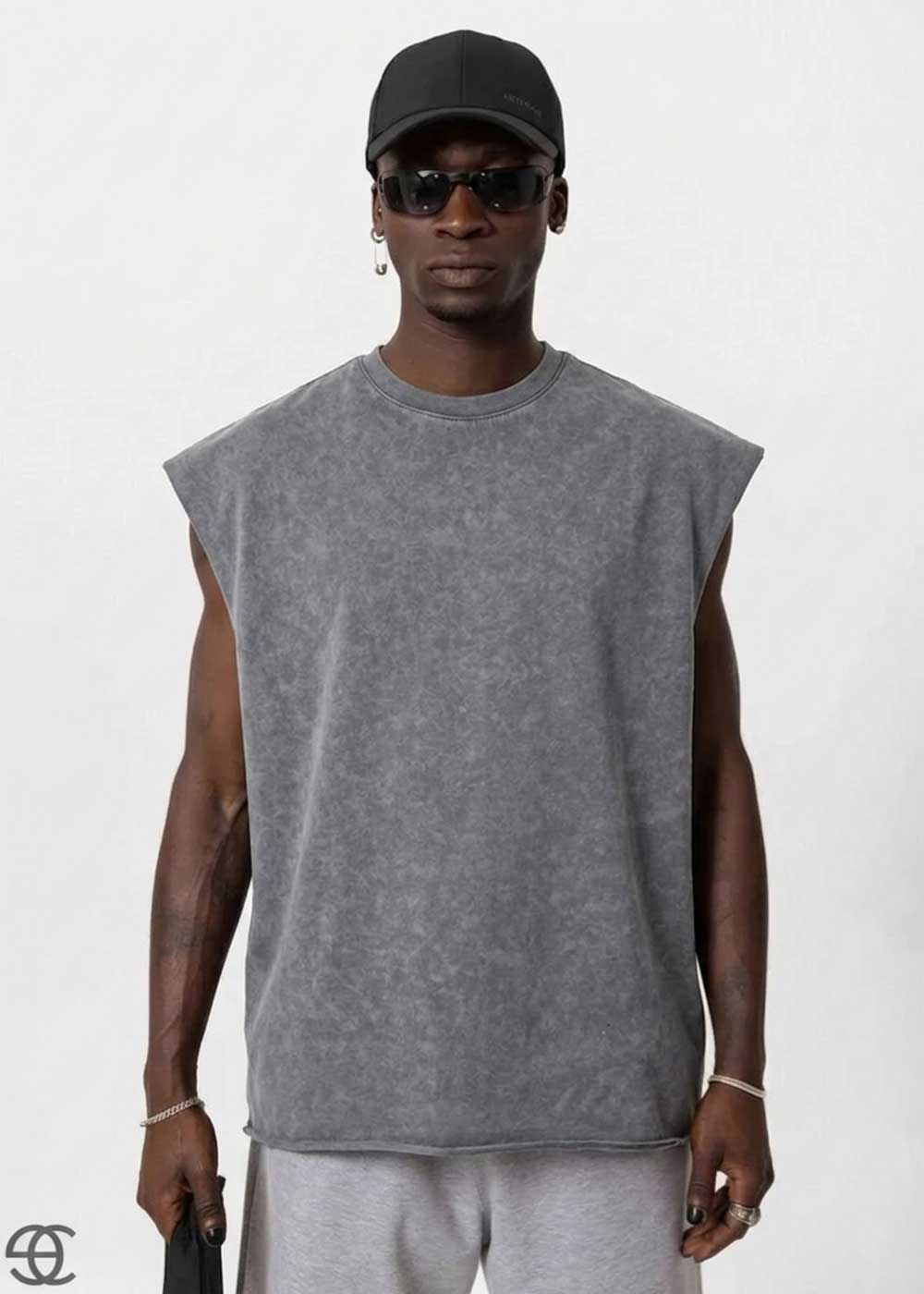Basic Oversized Αμάνικο T-Shirt - Γκρι Ξεβαμμένο