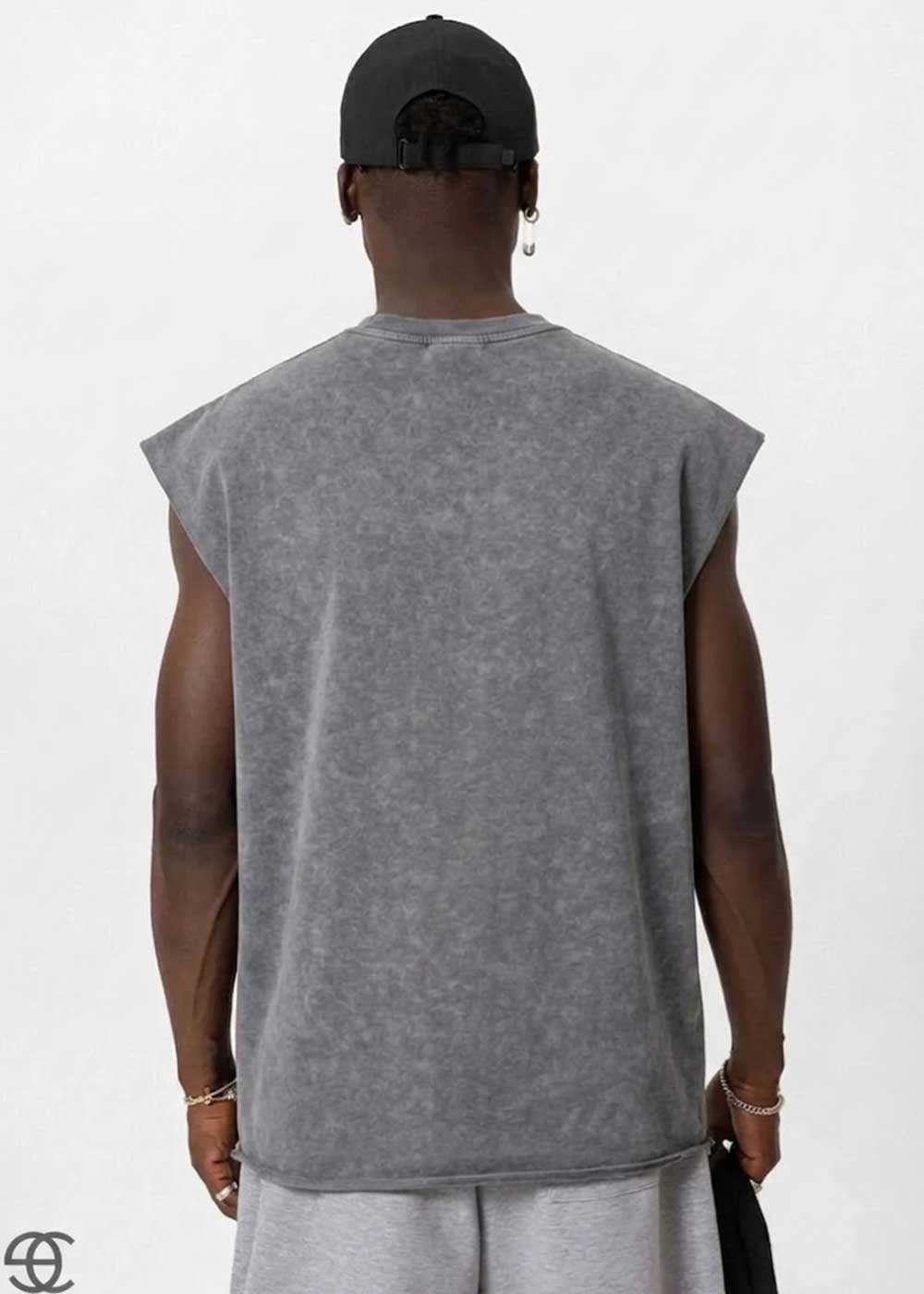Basic Oversized Αμάνικο T-Shirt - Γκρι Ξεβαμμένο – 2