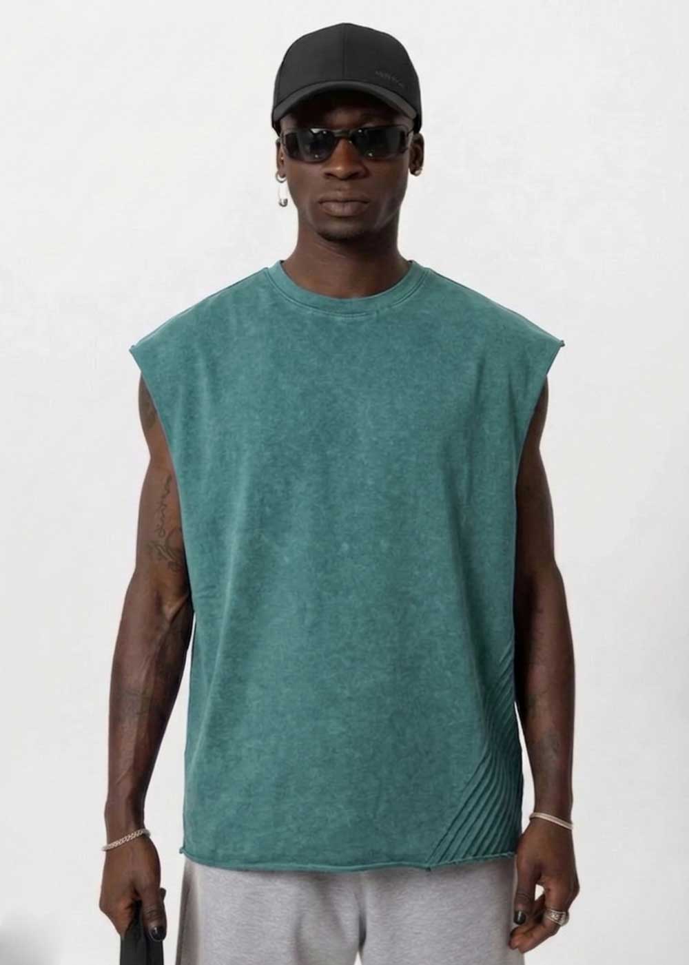 Basic Oversized Αμάνικο T-Shirt - Σμαραγδί Ξεβαμμένο – 3