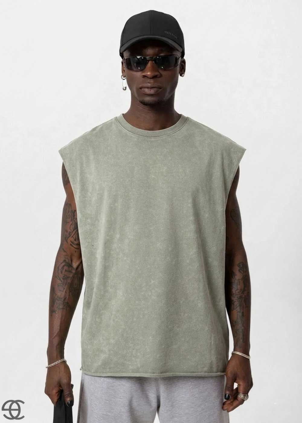 Basic Oversized Αμάνικο T-Shirt - Χακί Ξεβαμμένο – 4