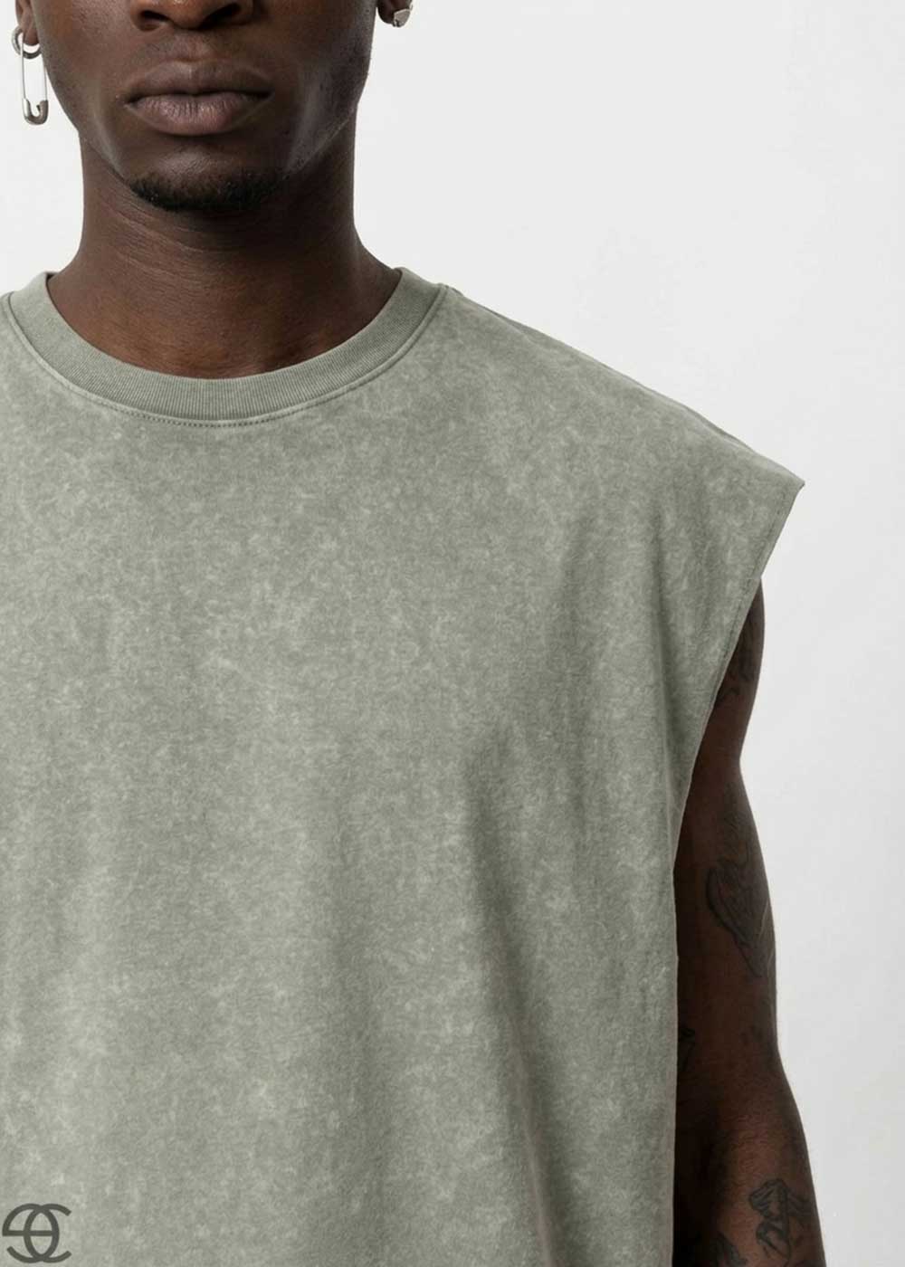 Basic Oversized Αμάνικο T-Shirt - Χακί Ξεβαμμένο – 2