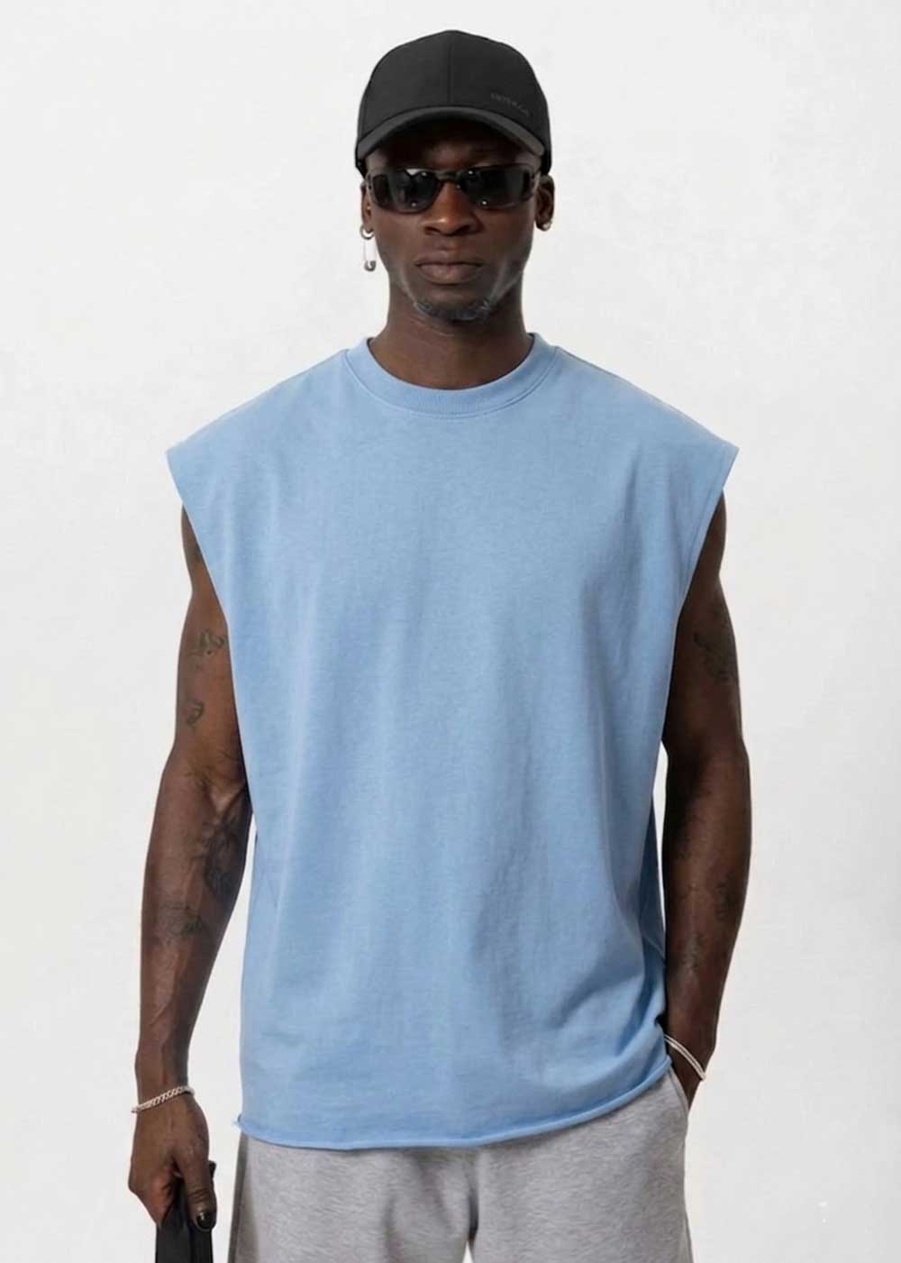 Basic Oversized Αμάνικο T-Shirt - Γαλάζιο – 3