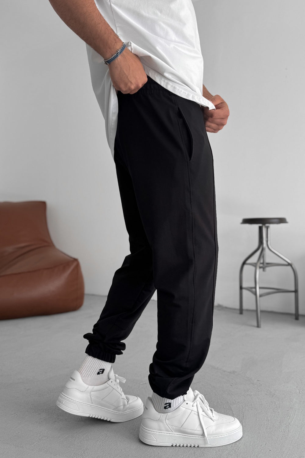 Φόρμα Jogger με Ραφές και Λάστιχο στο Τελείωμα - Μαύρο