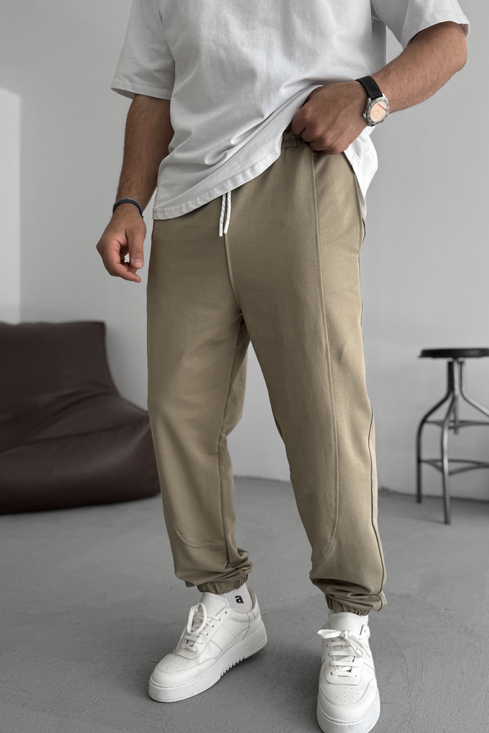 Φόρμα Jogger με Ραφές και Λάστιχο στο Τελείωμα - Χακί