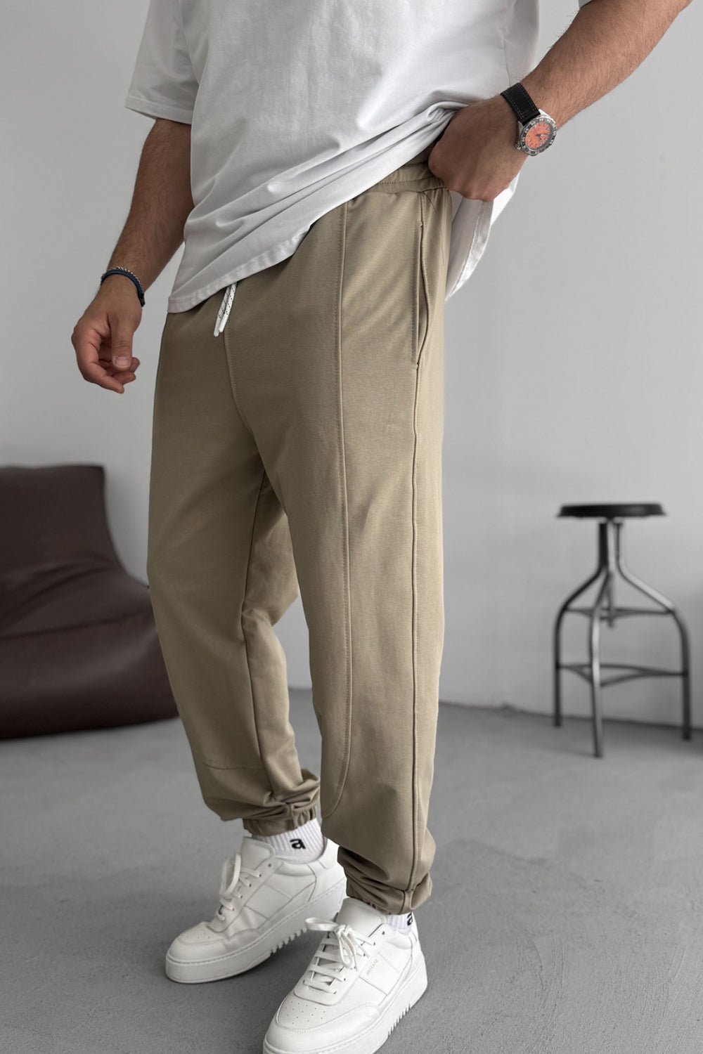 Φόρμα Jogger με Ραφές και Λάστιχο στο Τελείωμα - Χακί