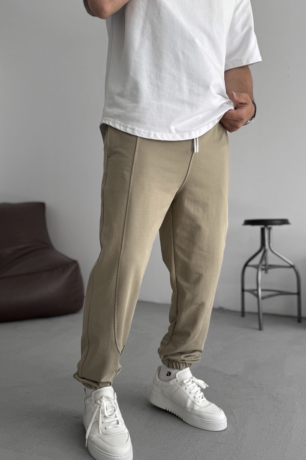 Φόρμα Jogger με Ραφές και Λάστιχο στο Τελείωμα - Χακί