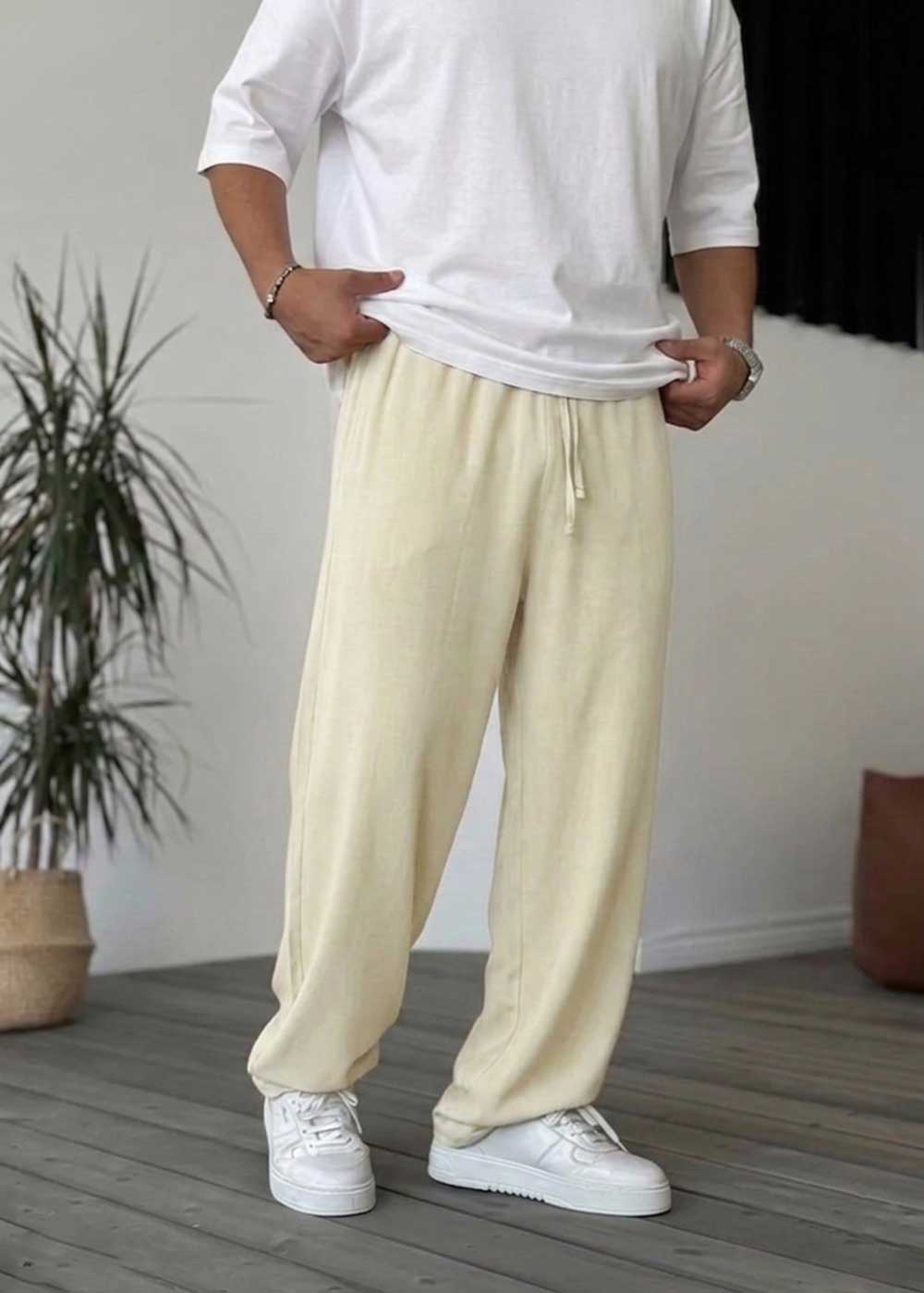 Baggy Παντελόνι Σε Tencel Ύφανση - Ανοιχτό Μπεζ – 2