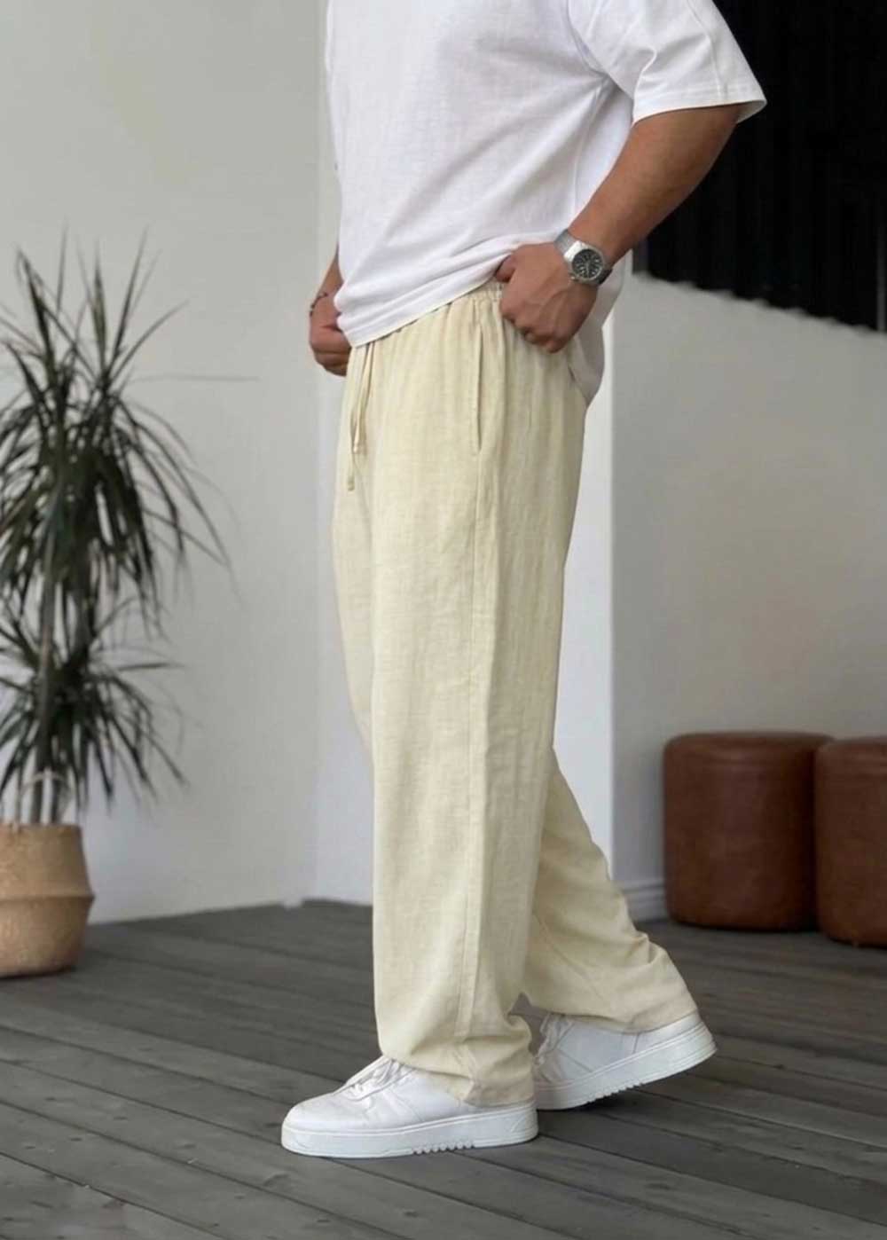 Baggy Παντελόνι Σε Tencel Ύφανση - Ανοιχτό Μπεζ – 4