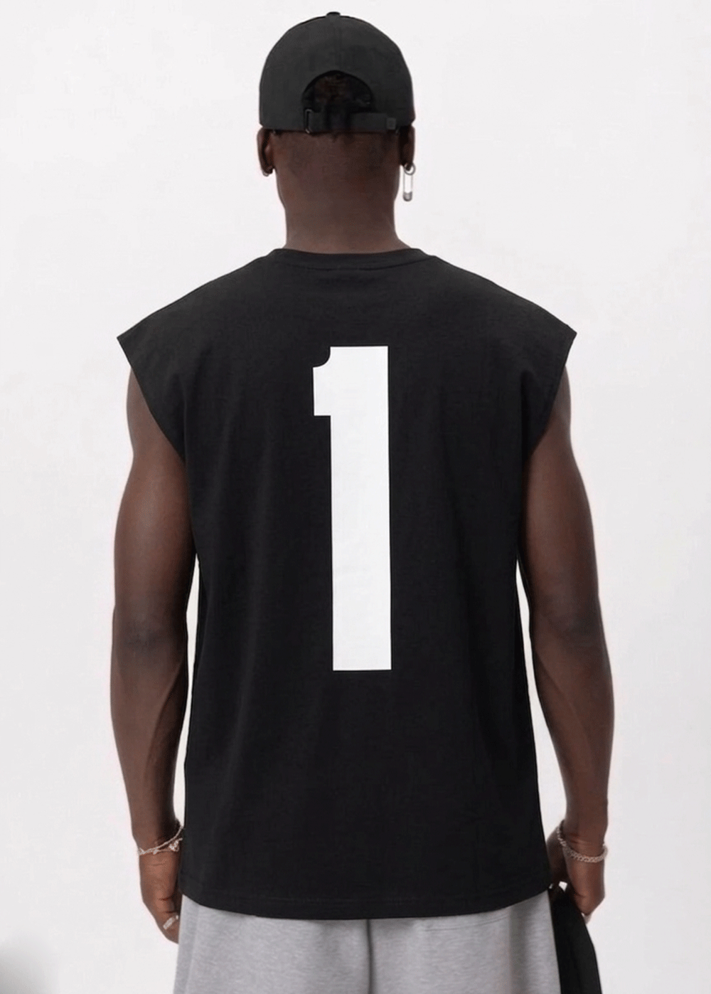 Oversized Αμάνικο T-Shirt One1  - Μαύρο