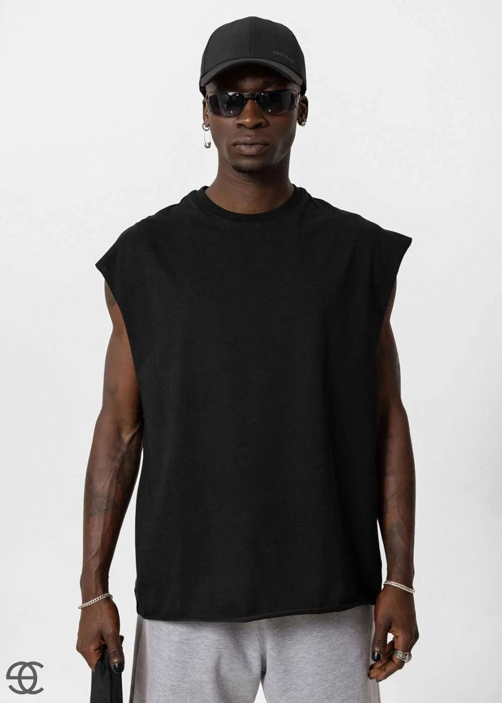 Basic Oversized Αμάνικο T-Shirt - Μαύρο