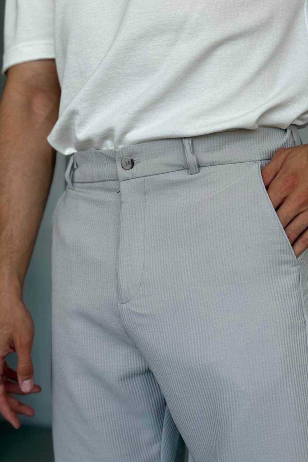 Ανάγλυφο Παντελόνι Baggy με Ρίγες – Γκρι