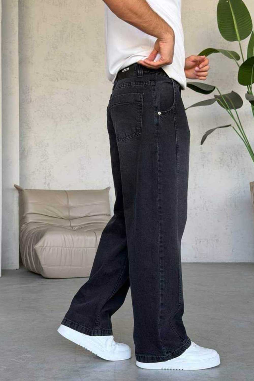 Τζιν Παντελόνι Baggy Washed με Διακοσμητικό Φουλάρι – Μαύρο