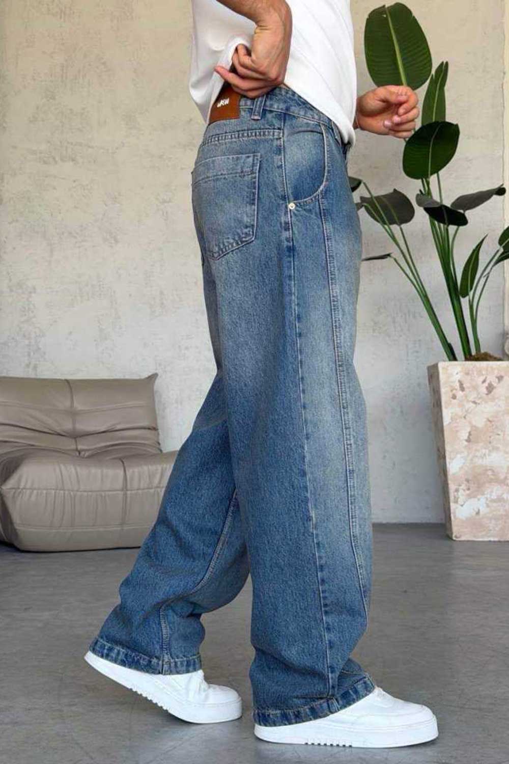 Τζιν Παντελόνι Baggy Washed με Διακοσμητικό Φουλάρι – Μπλε