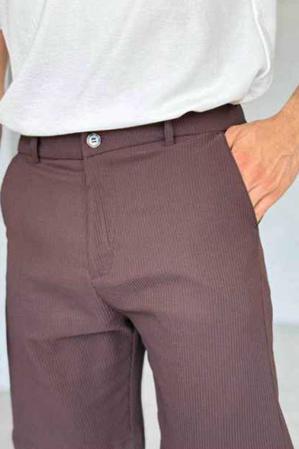 Ανάγλυφο Παντελόνι Baggy με Ρίγες – Καφέ