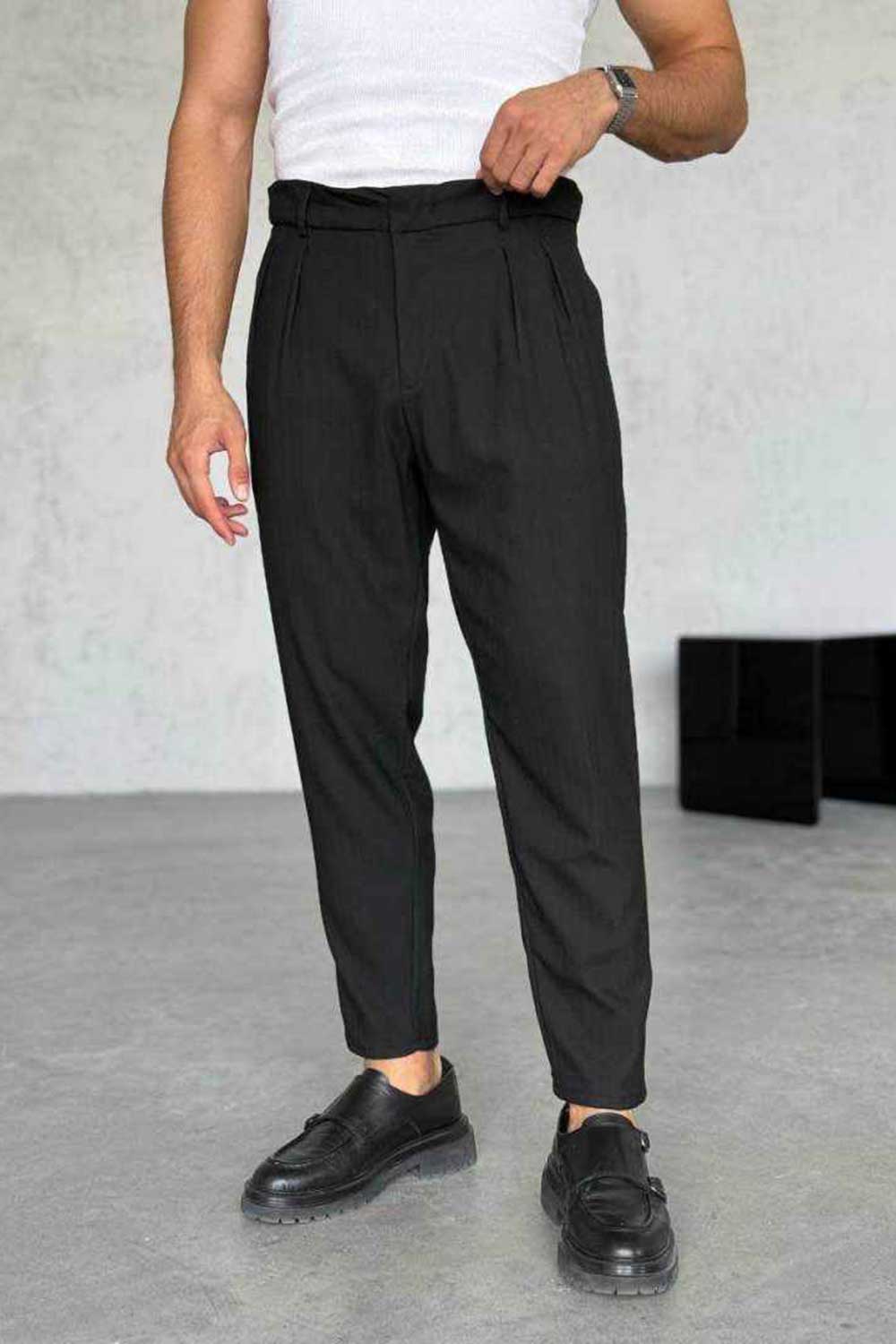 Υφασμάτινο Παντελόνι Tailored με Πιέτες – Μαύρο