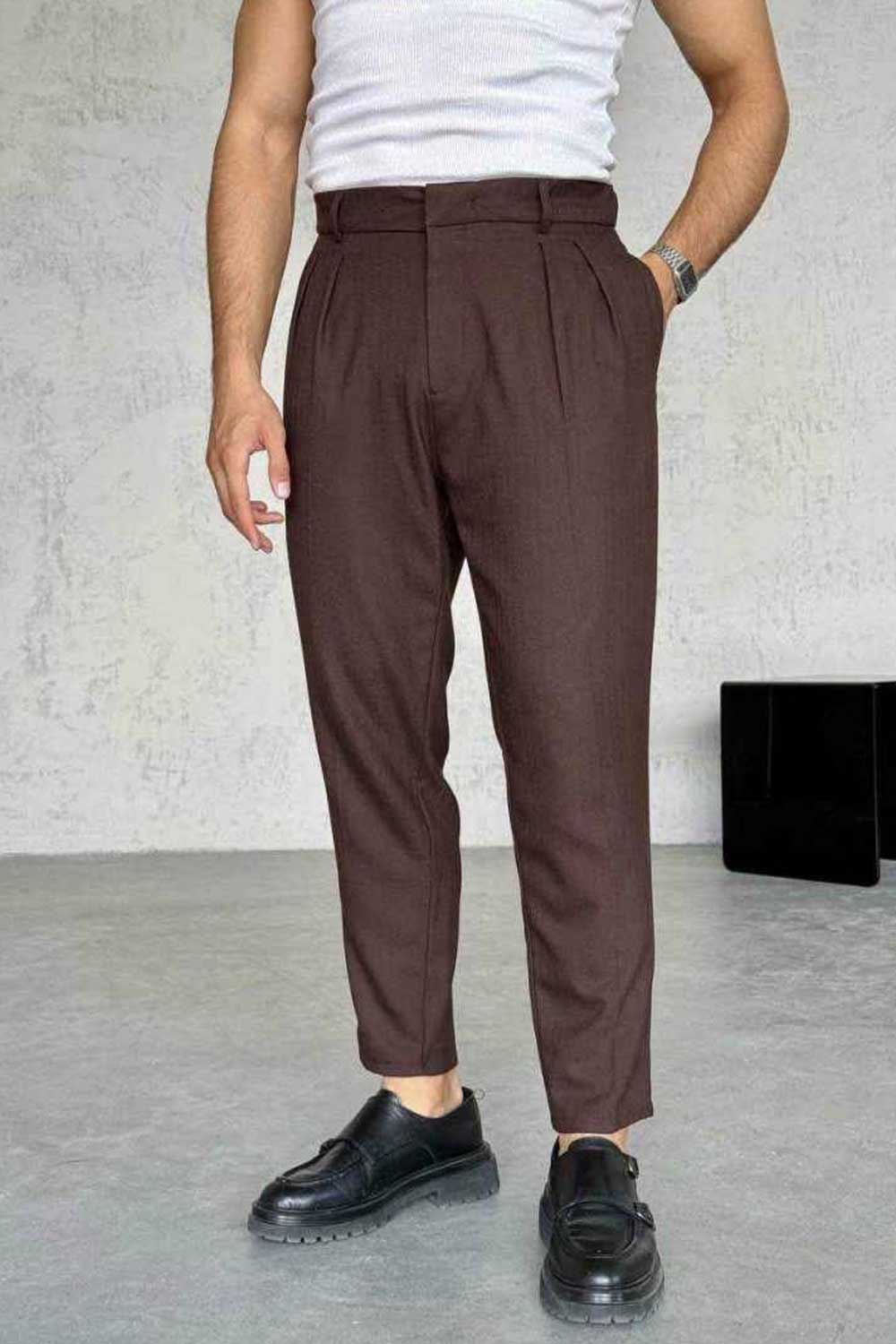 Υφασμάτινο Παντελόνι Tailored με Πιέτες – Καφέ