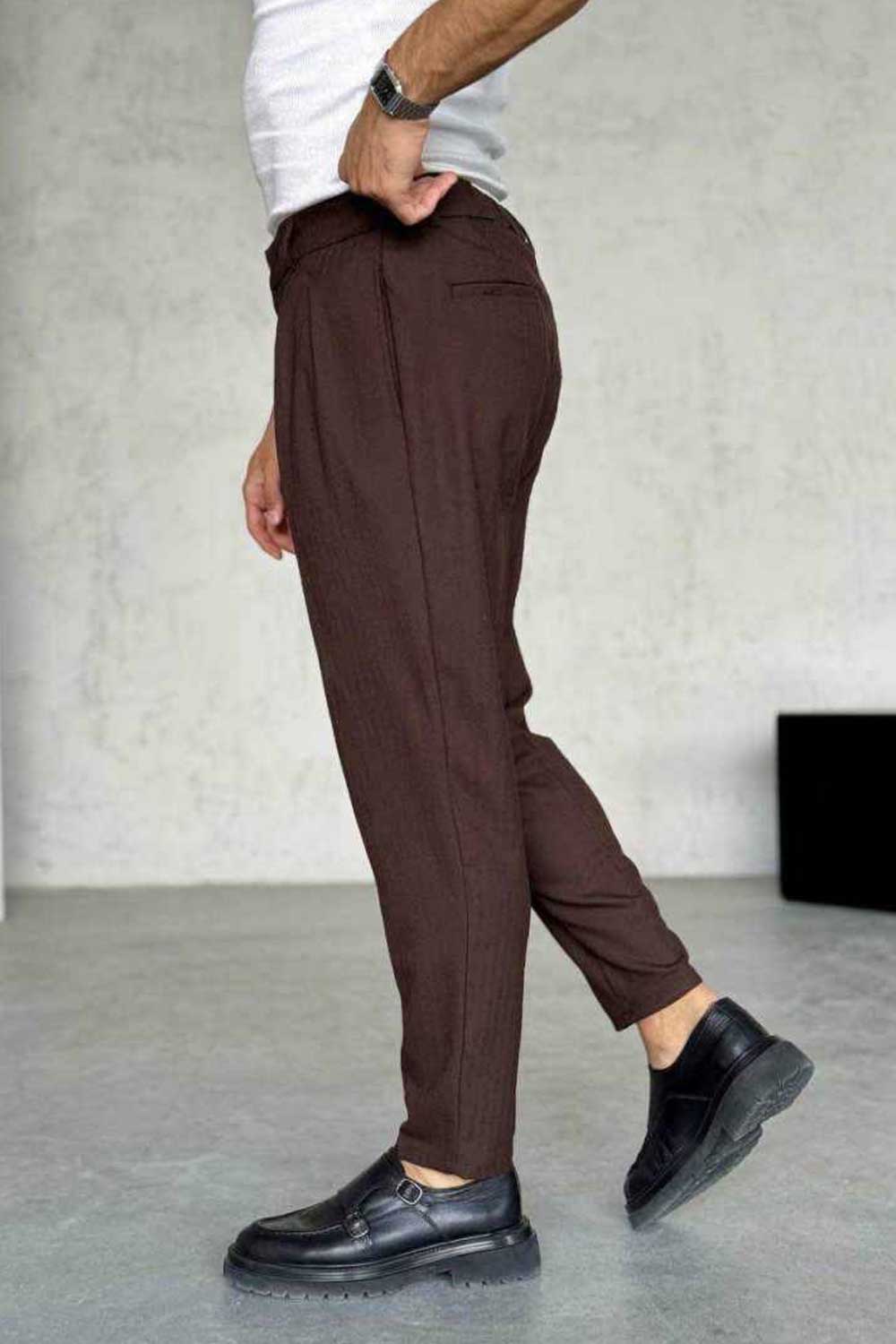 Υφασμάτινο Παντελόνι Tailored με Πιέτες – Καφέ