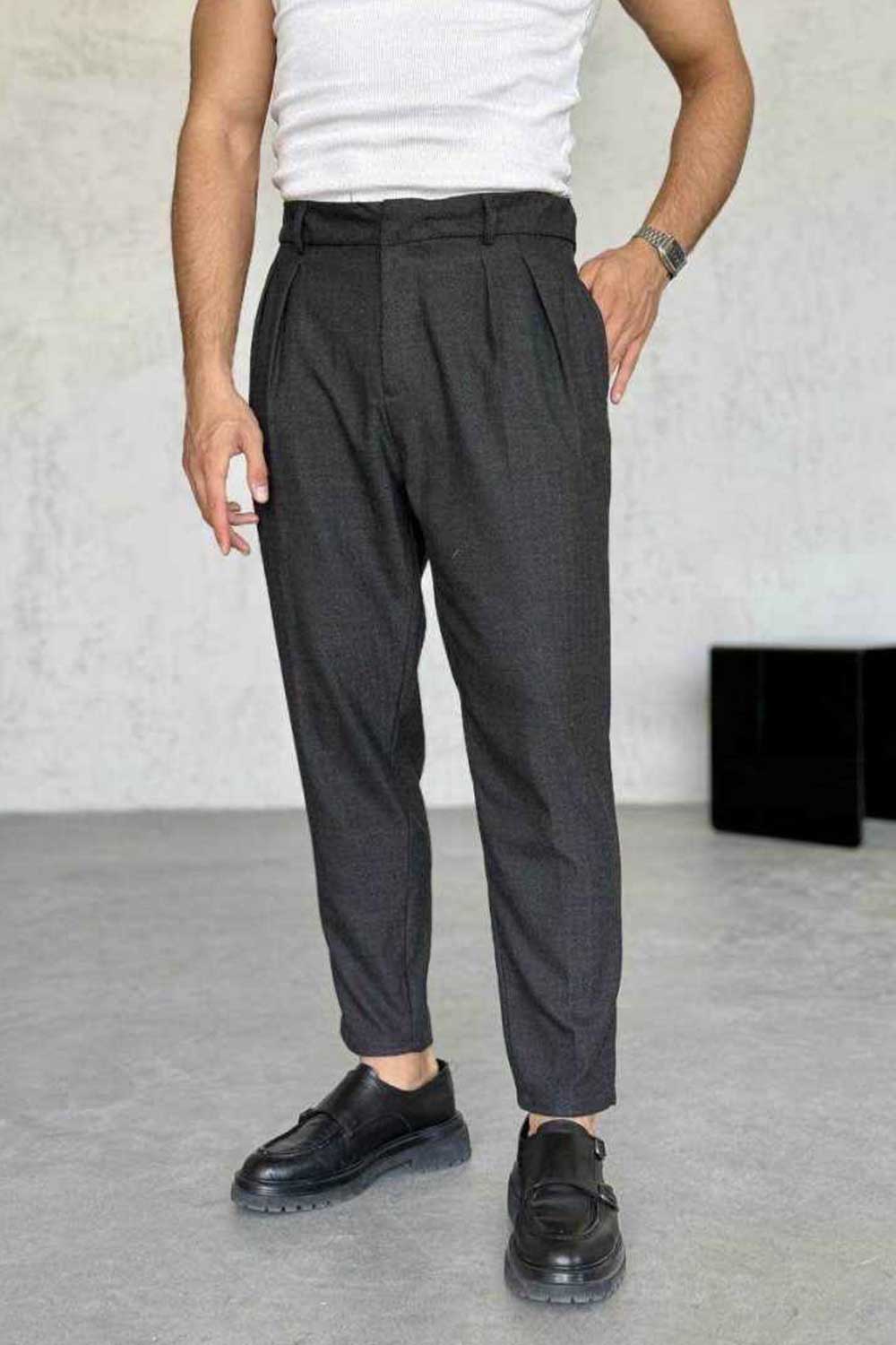 Υφασμάτινο Παντελόνι Tailored με Πιέτες – Ανθρακί