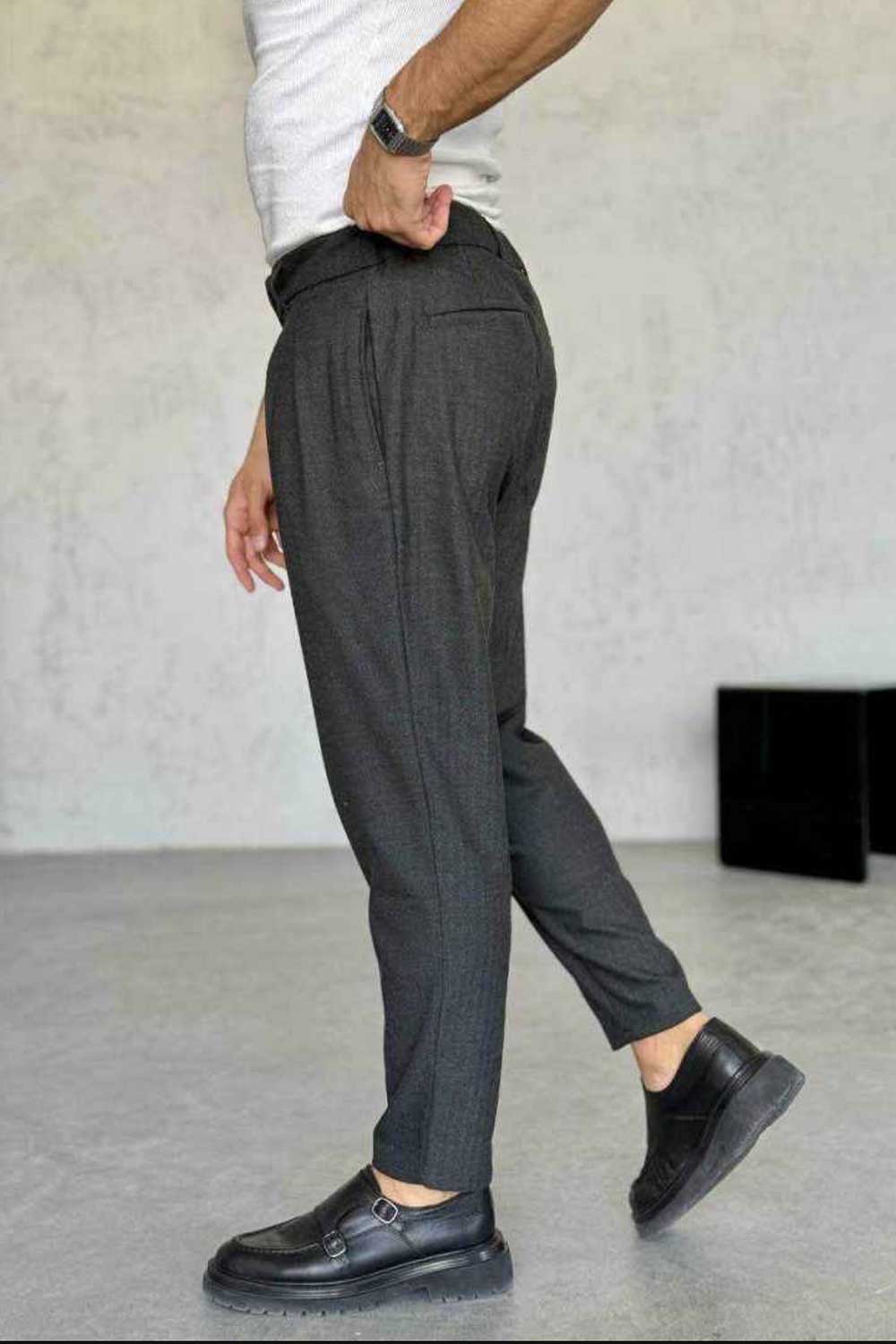 Υφασμάτινο Παντελόνι Tailored με Πιέτες – Ανθρακί