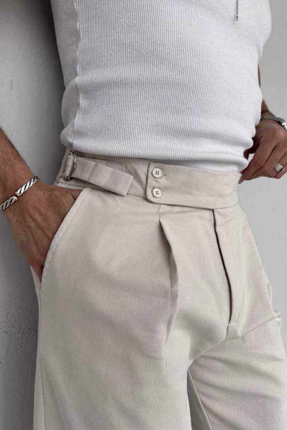 Παντελόνι Slim Fit με Πιέτες – Μπεζ του Πάγου