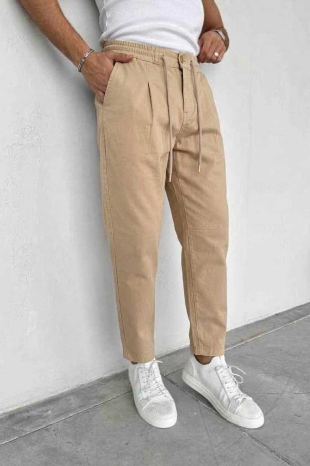 Παντελόνι Loose Fit με Πιέτες & Λάστιχο στη Μέση – Μπεζ / Camel