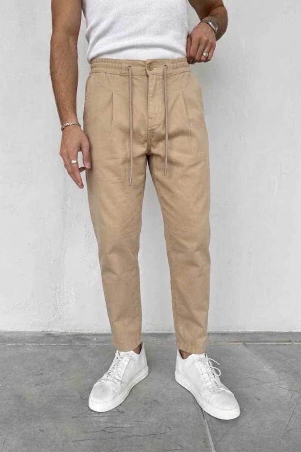 Παντελόνι Loose Fit με Πιέτες & Λάστιχο στη Μέση – Μπεζ / Camel