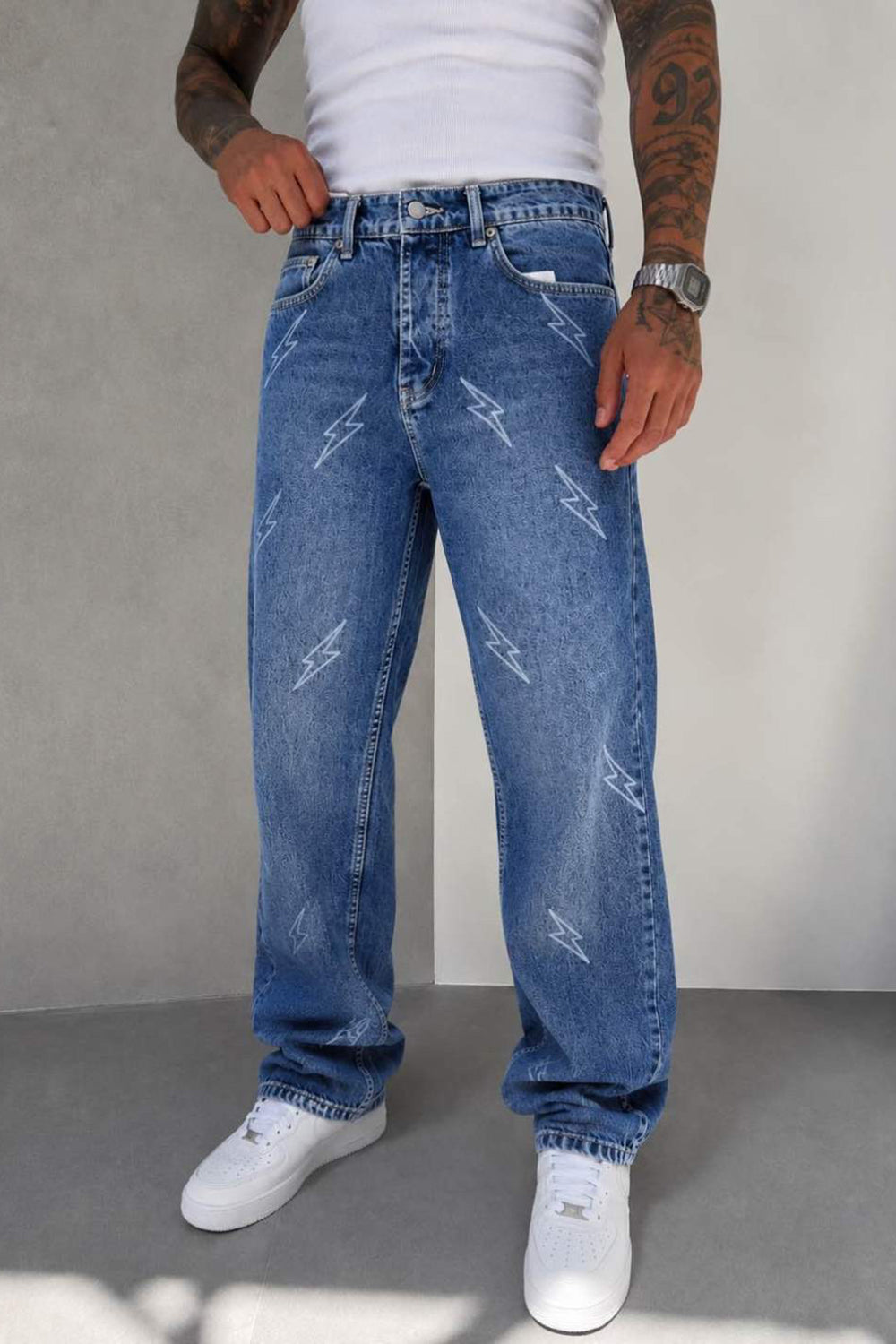 Baggy Τζιν Παντελόνι Straight-Leg με All-Over Print Κεραυνούς