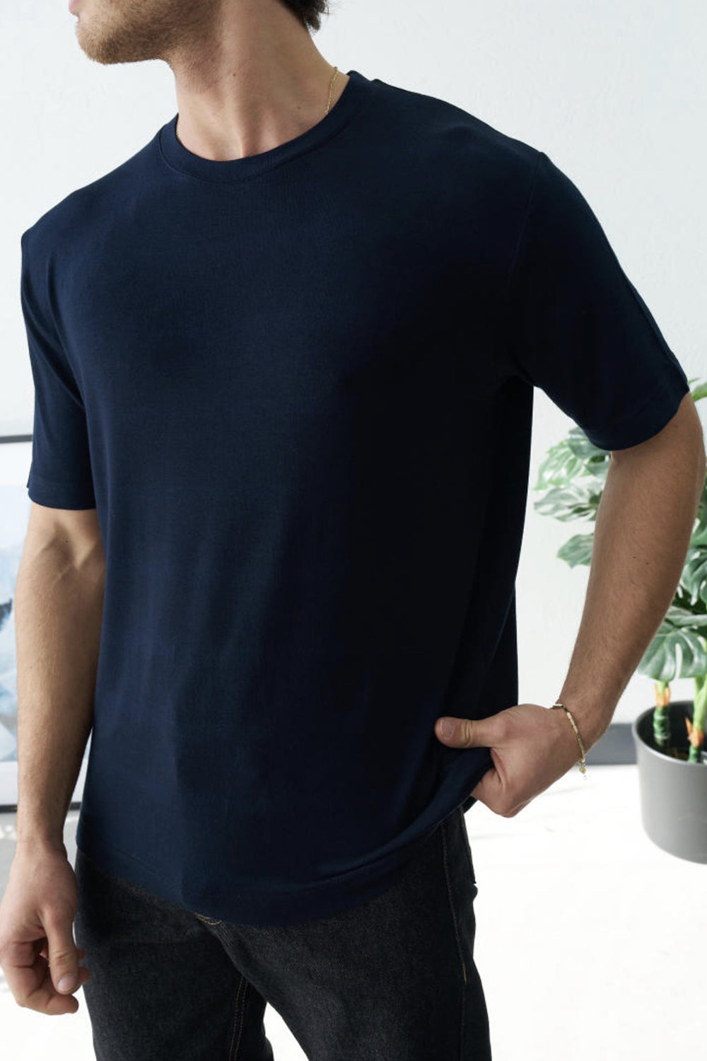 Βαμβακερό Μπλουζάκι T-Shirt με Λεπτομέρεια στην Πλάτη – Μπλε