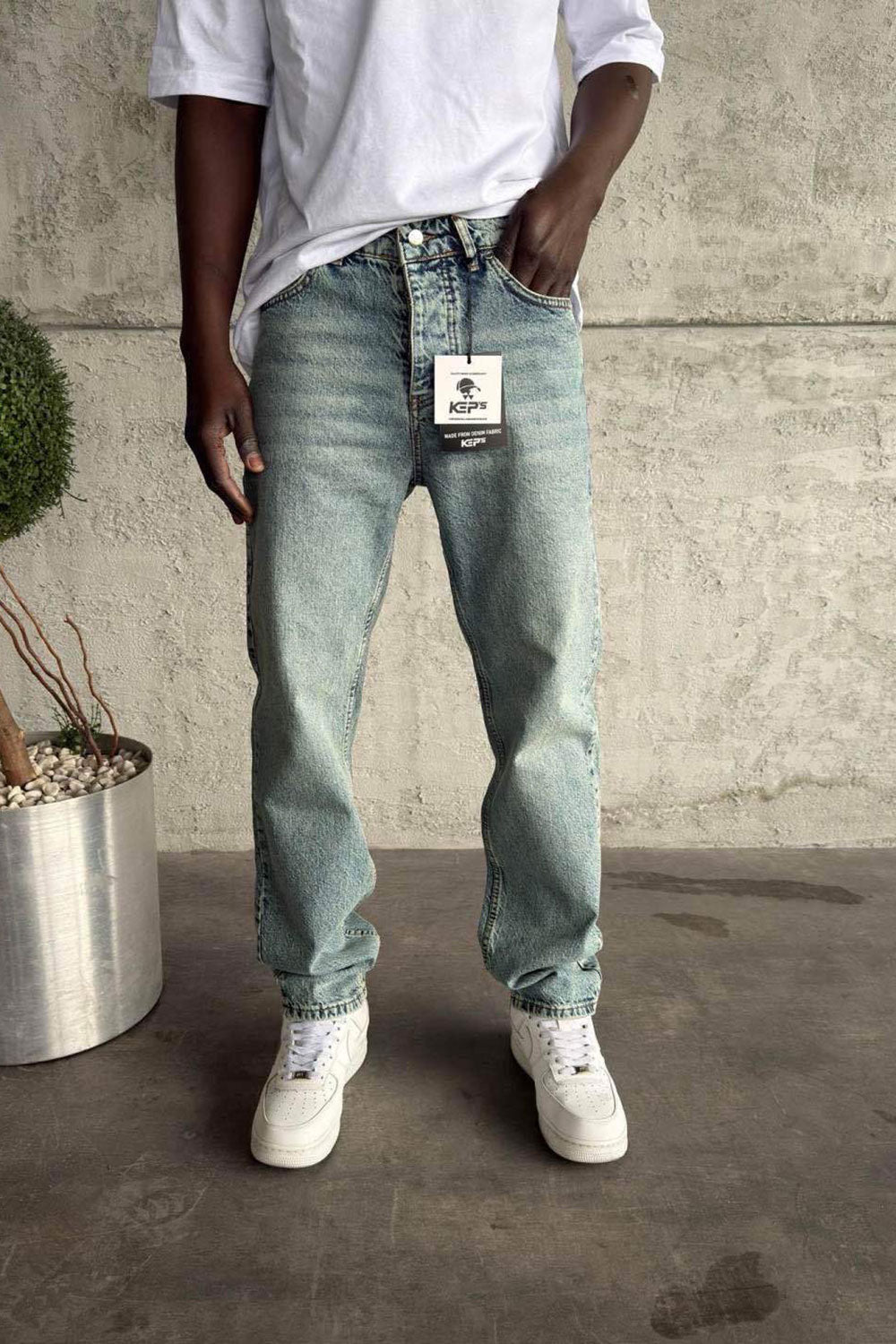 Baggy Παντελόνι Τζιν Με Stonewash – Γαλάζιο πεπαλαιωμένο