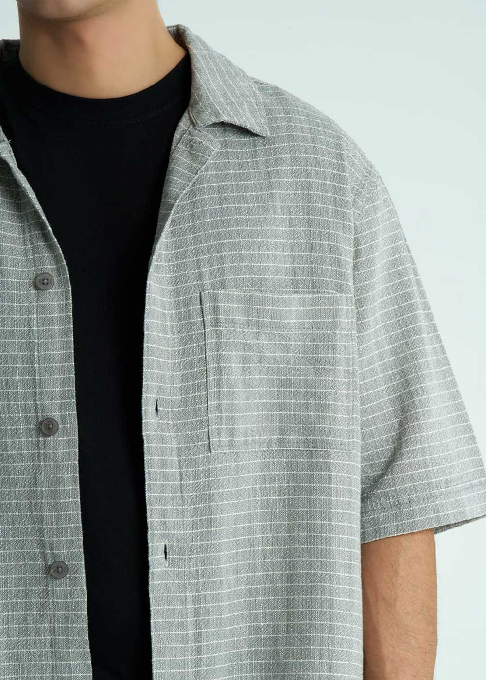 Oversized Πουκάμισο Waffle-Knit – Γκρι – 4