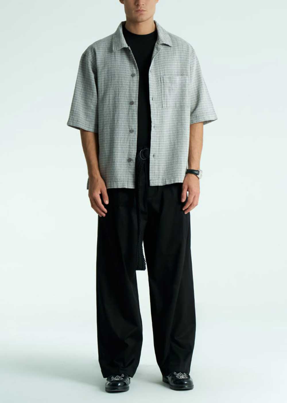 Oversized Πουκάμισο Waffle-Knit – Γκρι – 2