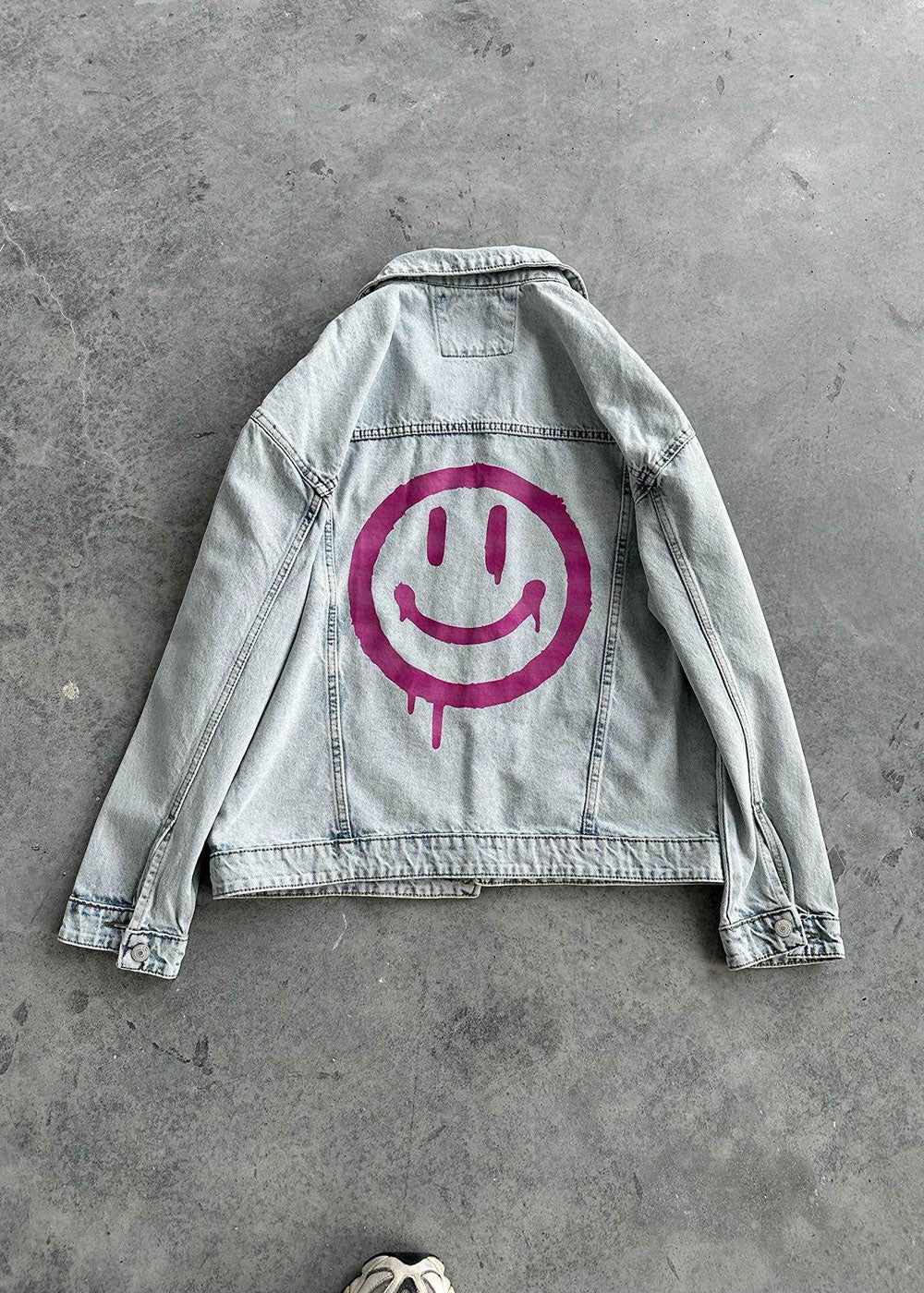 Denim Jacket Acid-Wash Smiley-Drip – Light Blue