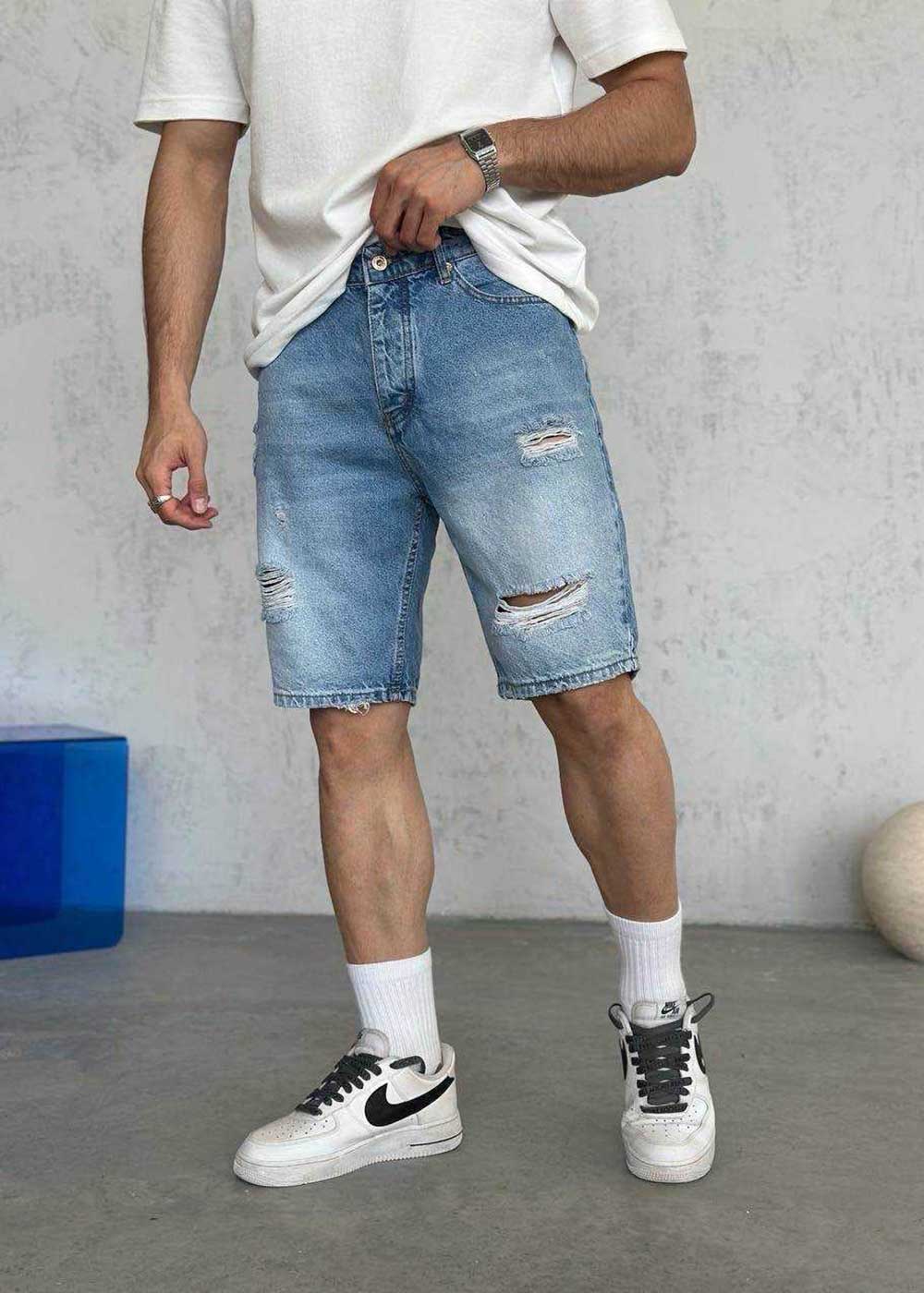 Denim Βερμούδα Relax Με Σκισίματα  - Μπλε Acid Wash – 3
