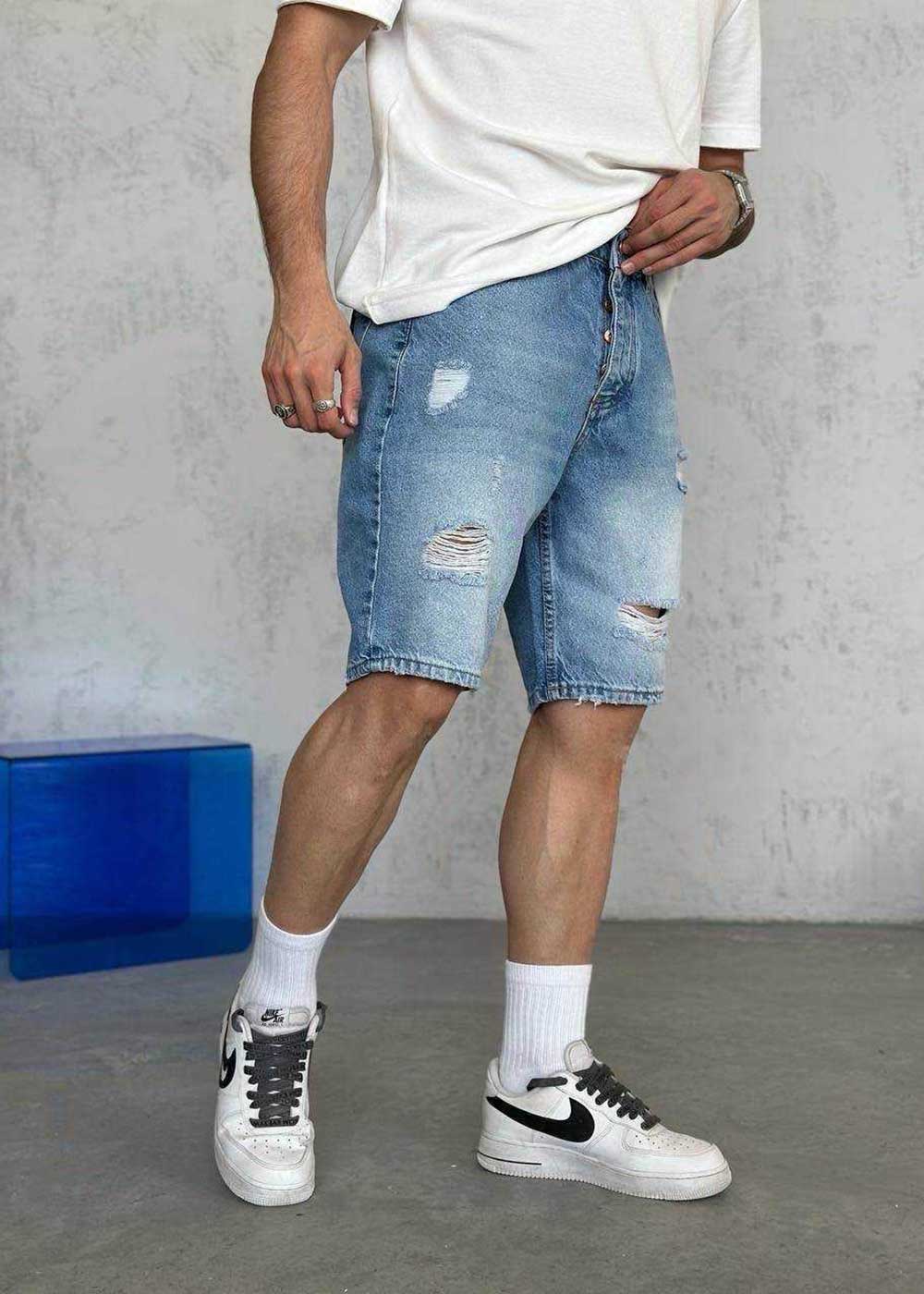 Denim Βερμούδα Relax Με Σκισίματα  - Μπλε Acid Wash – 2