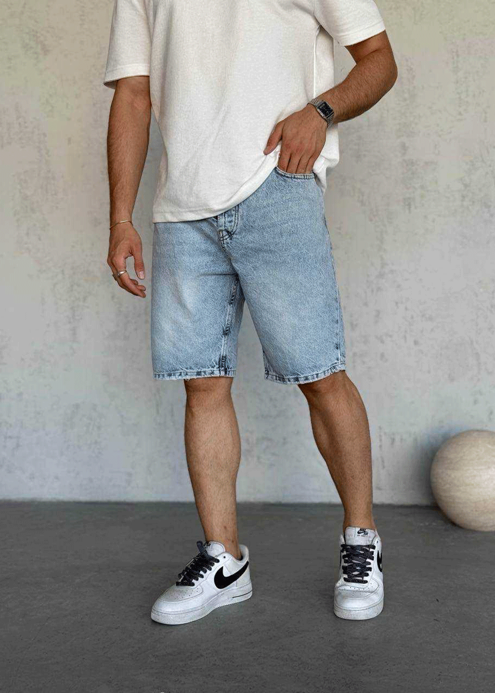 Denim Βερμούδα Relax Πεπαλαιωμένο Με Σκίσιμο – Γκρι Του Πάγου – 3