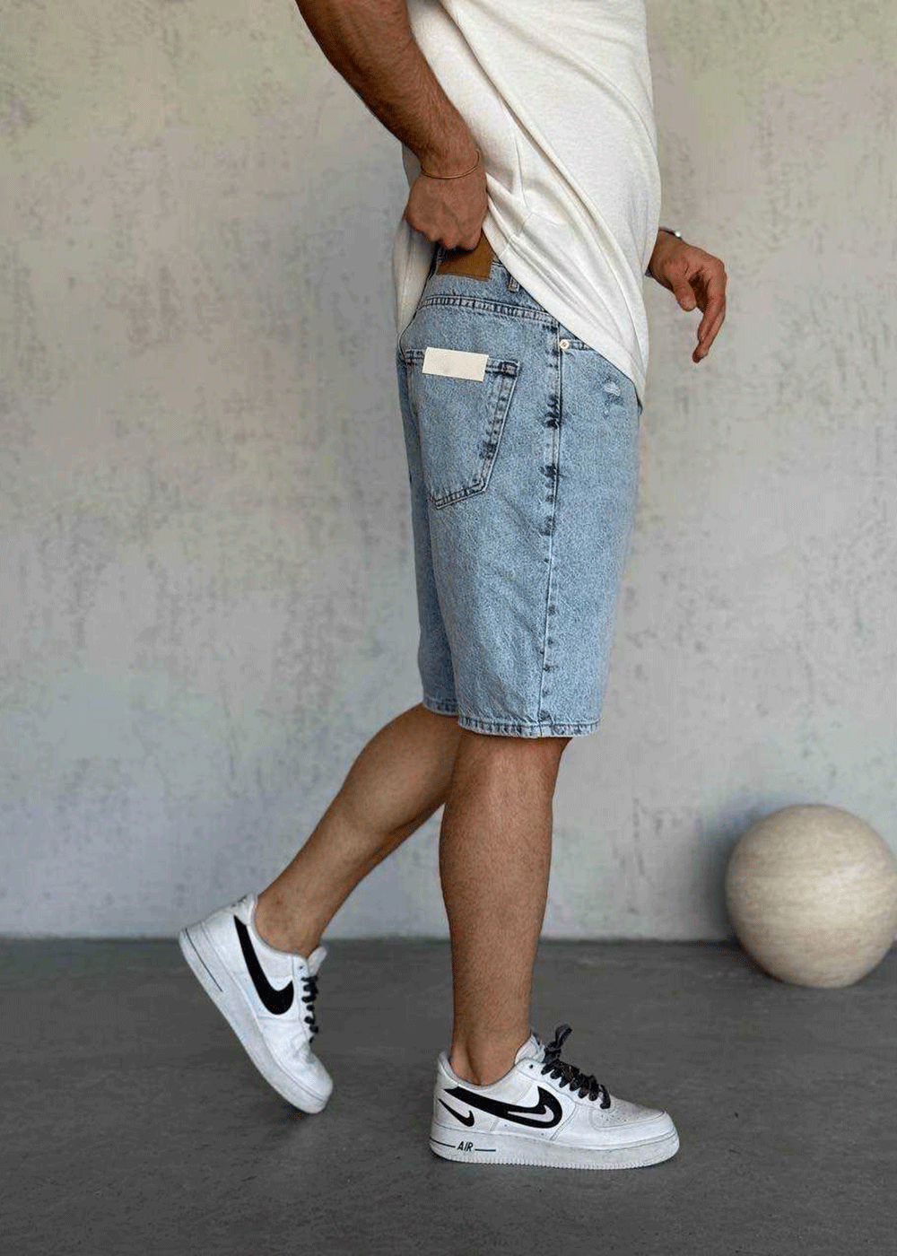 Denim Βερμούδα Relax Πεπαλαιωμένο Με Σκίσιμο – Γκρι Του Πάγου – 2