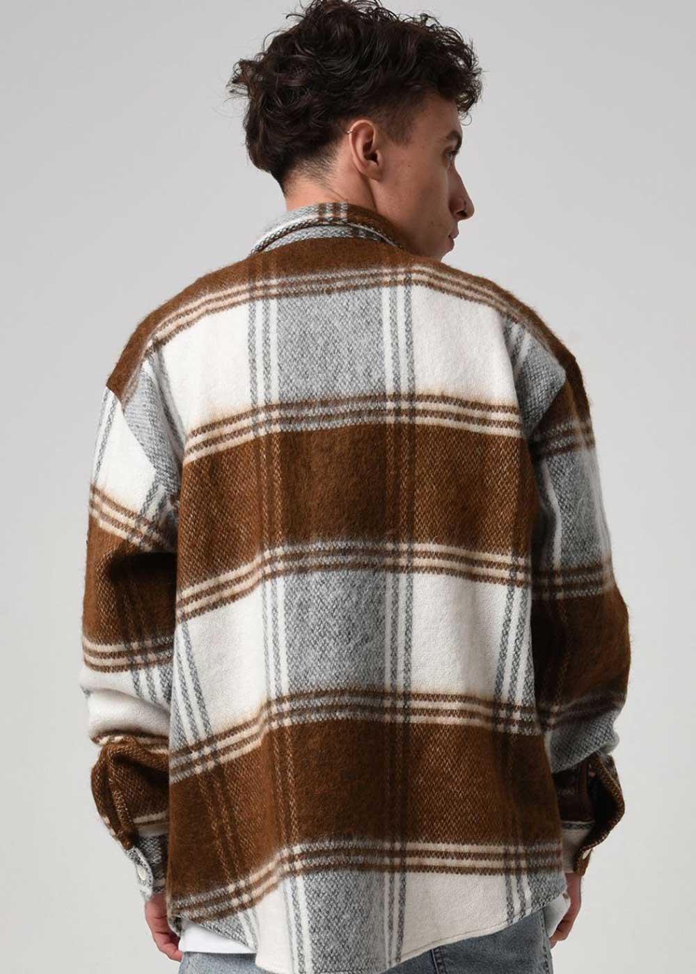 Καρό Overshirt Πουκάμισο  με Απαλή Κασμιρένια Υφή - Καφέ/Λευκό/Γκρι – 3
