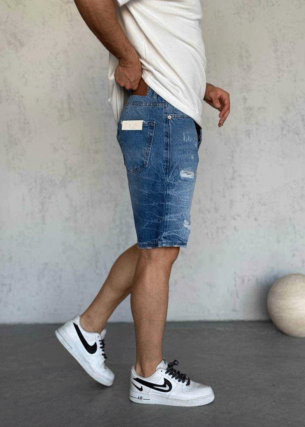 Denim Βερμούδα Relax Με Σκισίματα  Washed Graphic  - Μπλε – 2