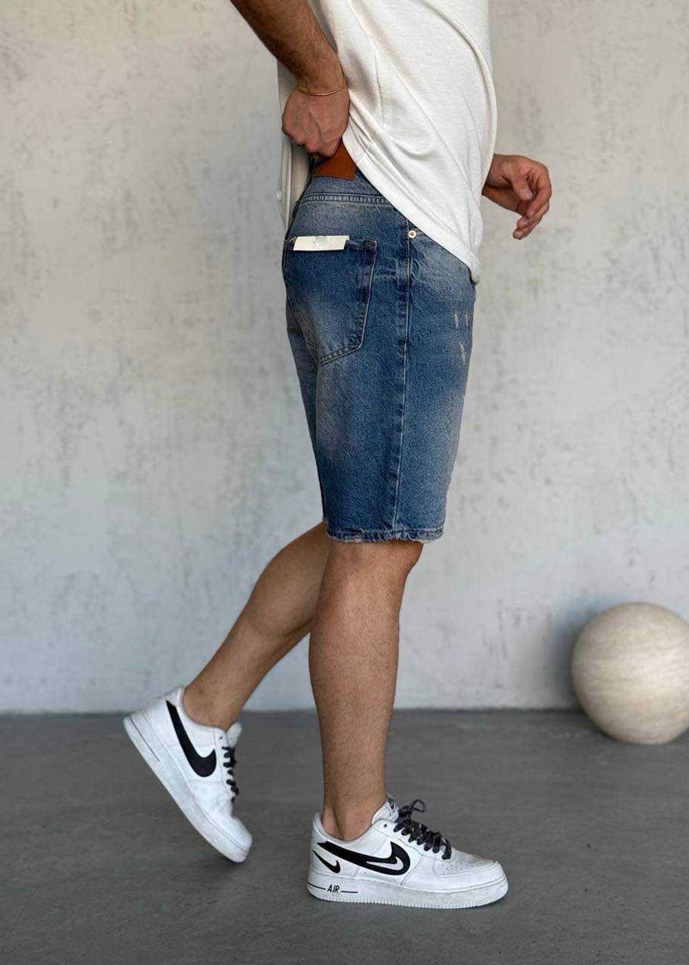 Denim Βερμούδα Relax Με Μικρά Σκισίματα Acid Wash - Μπλε – 2