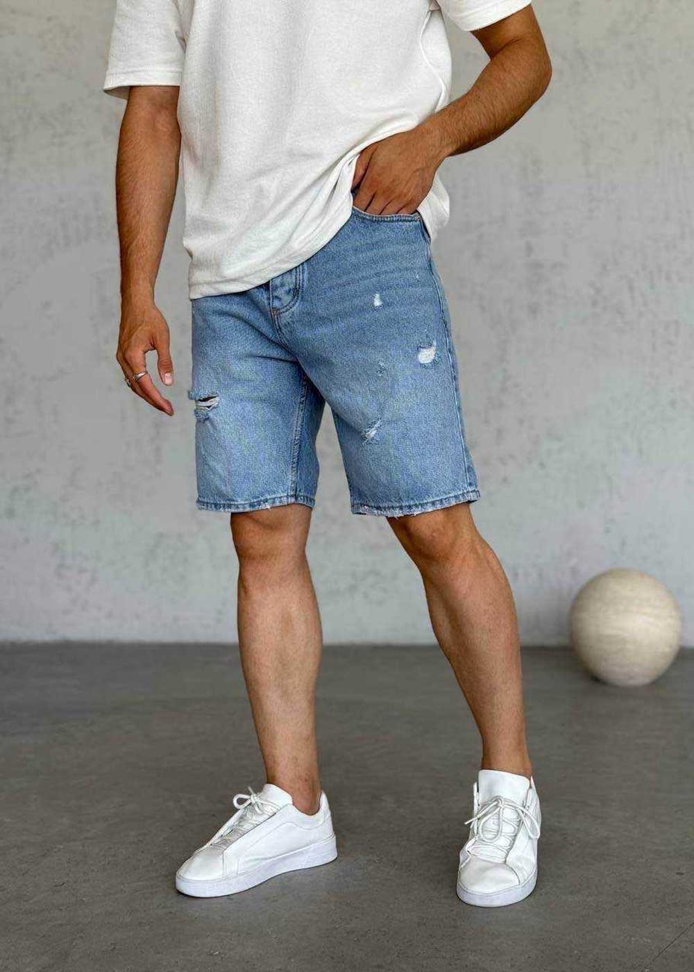 Denim Βερμούδα Relax Με Σκισίματα - Πεπαλαιωμένο Γαλάζιο
