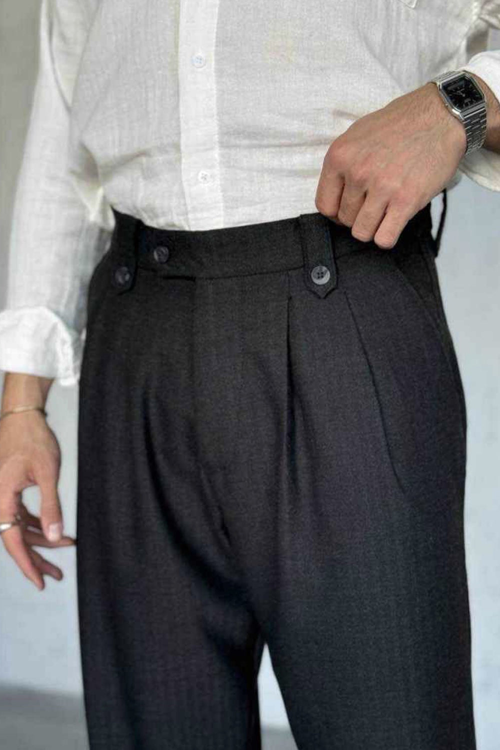 Baggy Υφασμάτινο Παντελόνι Tailored με Πιέτες – Ανθρακί