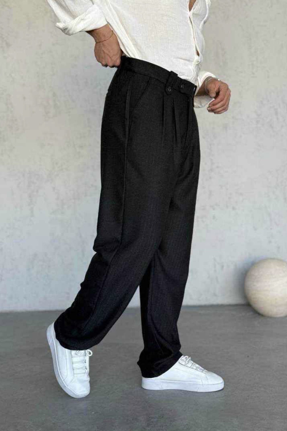 Baggy Υφασμάτινο Παντελόνι Tailored με Πιέτες – Ανθρακί