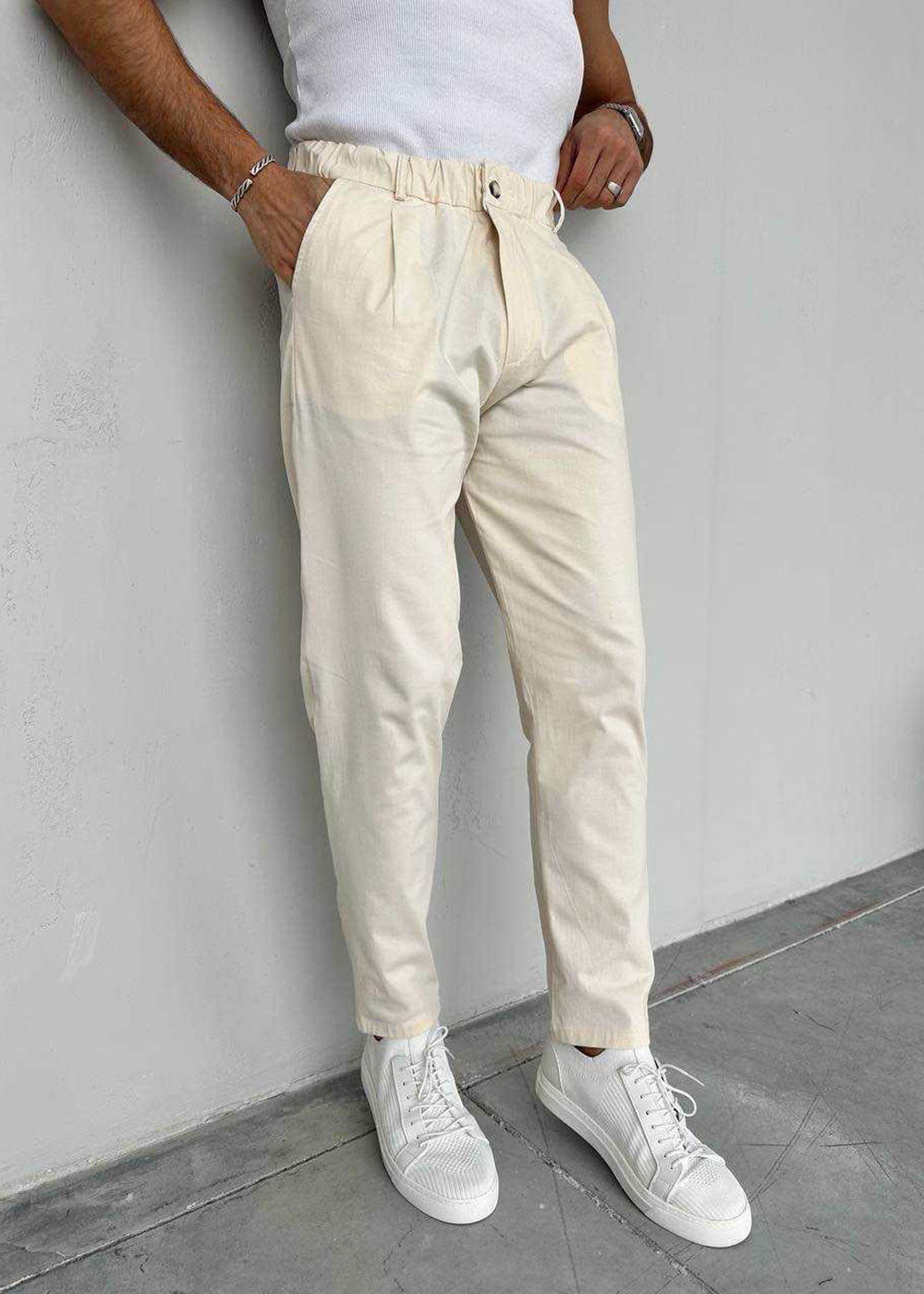 Παντελόνι Chino Regular -Pleated Studio – Εκρού